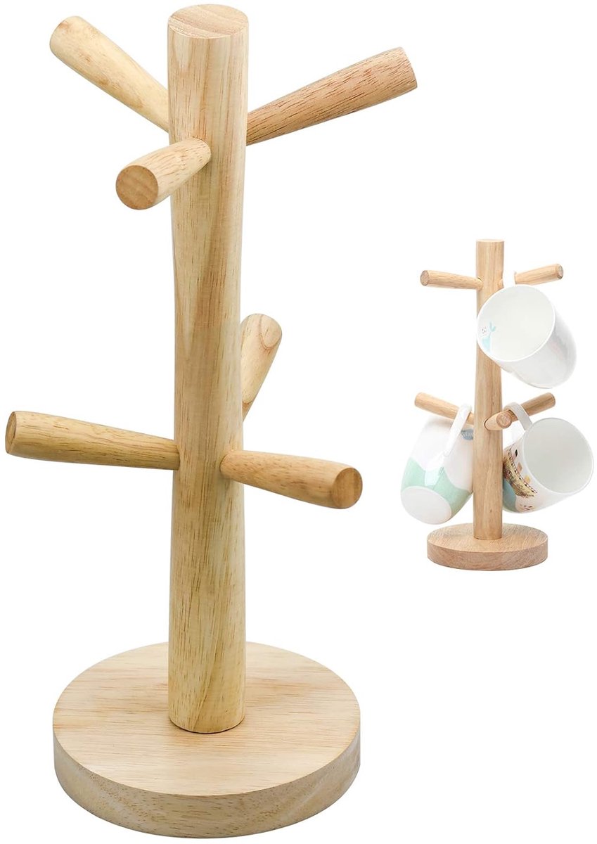 Stijlvolle houten bekerhouder - staande bekerhouder met 6 haken - voor keuken of bar