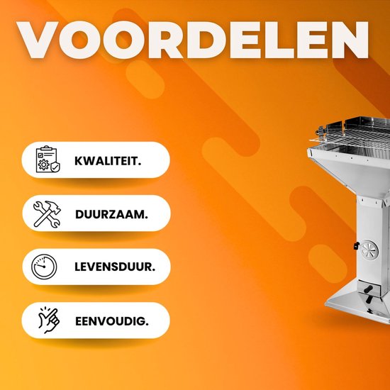 Grill Houtskool BBQ Fioren - Voor Tuin, Camping & Outdoor - Draagbare Trechterbarbecue met Plank - Roestvrijstaal - 48x63x90 cm van Merkloos — afbeelding 2
