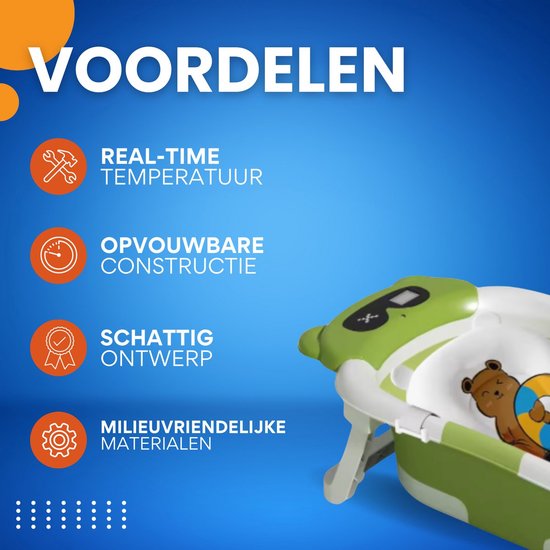Babybadje Vortex - Groen - Temperatuurweergave - Baby bad met standaard - Zitbad - Kinderbad - Opvouwbaar — afbeelding 3