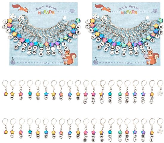 Foto: Trankielo set van 40 acryl en legering steekmarkeringen ster en nummer vorm voor breien weven en sieraden maken