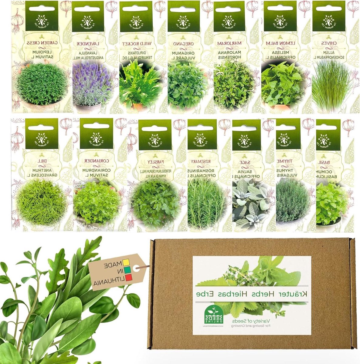 Kruidenzaden - 14 Soorten - Biologische Plantenzaden - GMO-vrij - Culinaire Kruidenzaad Set - Plantenzaden - Zaadbox van Nojus