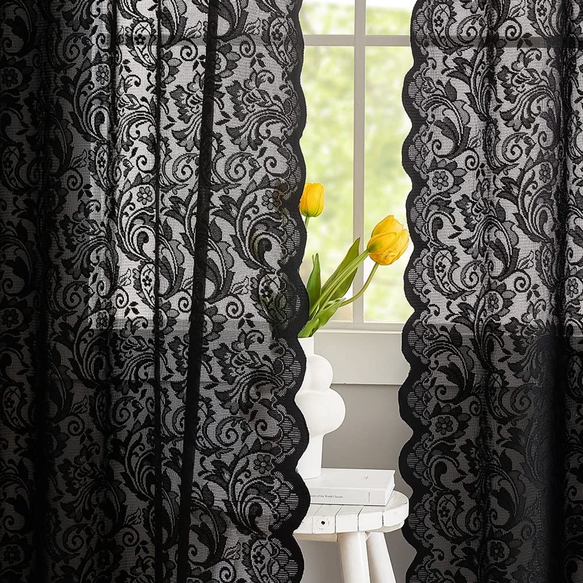 Ibenzoa Stijlvolle zwarte kanten gordijnen voor een boho en gothic uitstraling in huis