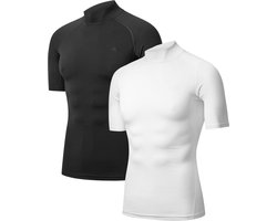 DANISH ENDURANCE Korte Mouw Compressie Top Heren - Onderlaag Shirt - Ademend Mesh - 2-Pack - Zwart/Wit - Maat XL