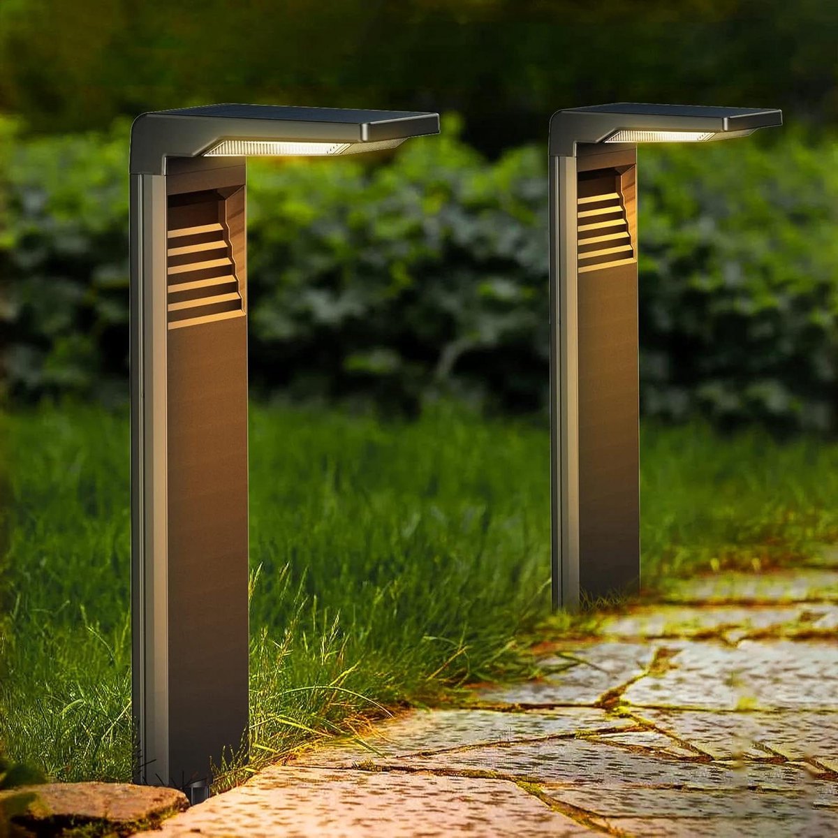 Titel: Solar Lampen voor Outdoor Lights met 2 Modes Warme Zonnepad Verlichting IP64 Waterdicht voor Tuinen en Gazon - 2-delig