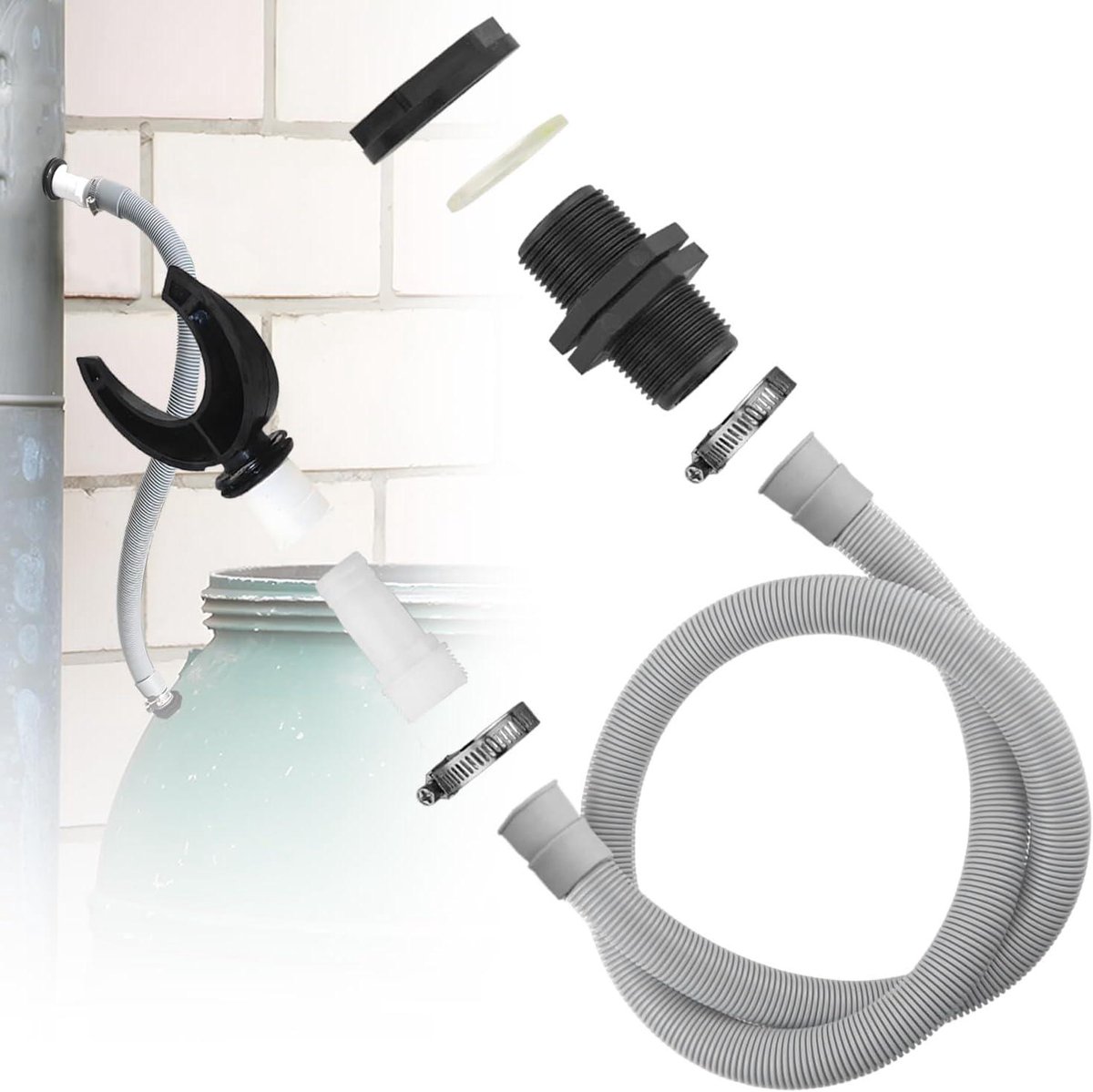 Regenverzamelaar voor regenpijpen - Set voor routen 75 mm - Regenton aansluiting - Valpijp voor binnendiameter van 70-80 mm
