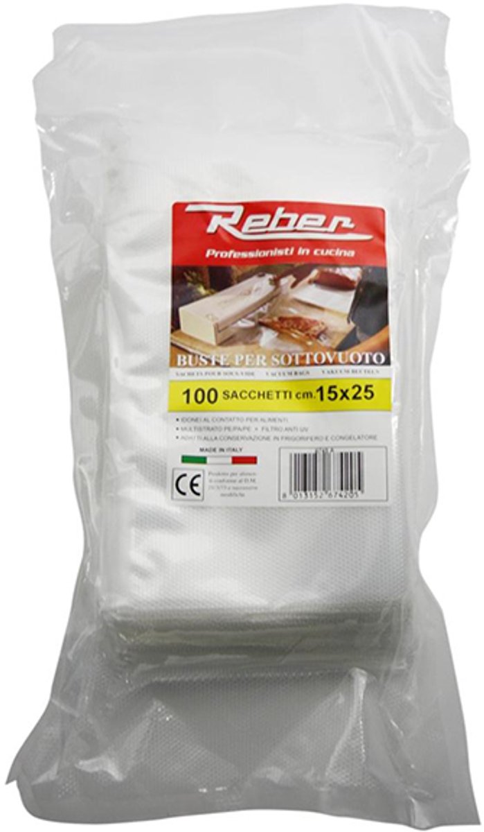 set van 100 zakken 15x25 voor vacuümverpakkingsmachine 9701n en 9700n - reber - 6745n