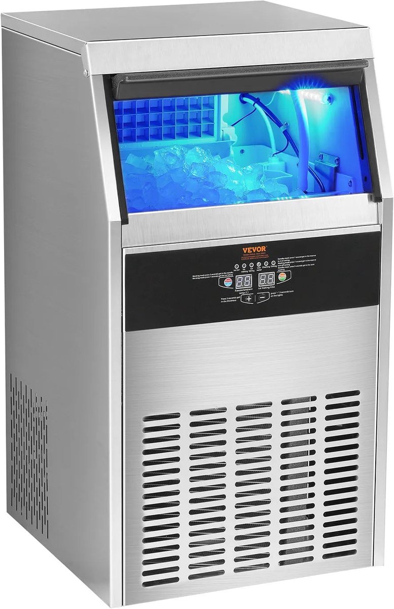 IJsmachine – IJsblokjes Maker – Compacte Ijsmachine – Thuisgebruik – 60 IJsblokjes Per Cyclus – Roestvrijstalen Behuizing