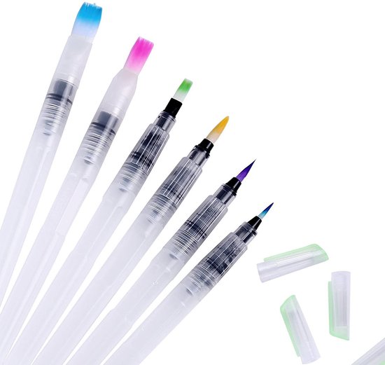 Set van 6 waterpenselen met geïntegreerde watertank, ideaal voor