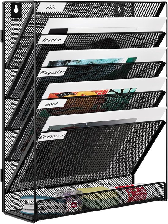 Samsill Cascading Wall File Organizer, Classrom Organisatie en Opslag, 6 Verwijderbare Poly Hangende Bestandsmappen, Command Center Wall Organizer, Grijs met Geassorteerde Kleur Mappen