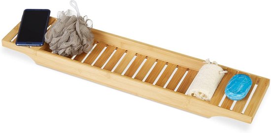 Relaxdays badplank, acryl, BxD: ca. 68 x 23 cm, met handgrepen, tablethouder, badrek voor badkuip, wellness, transparant