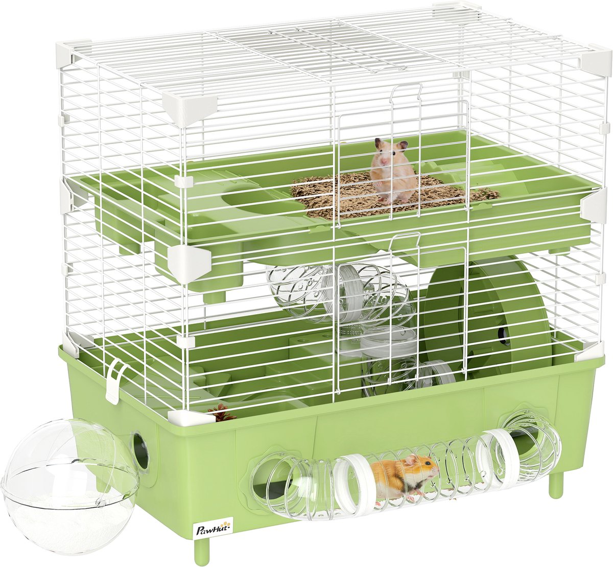 PawHut Hamsterkooi Staal 44,5x28x44cm Groen