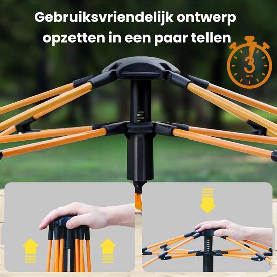 Dutchers® Pop-Up Tent 4 Personen - Automatische Tent voor Kamperen, Reizen, Strand & Hiking - Campingtent - Kampeertent - Koepeltent - UPF 50+ - UV Bestendig - Waterdicht & Ventilerend - Inclusief Draagtas, Haringen & Touwen van Dutchers — afbeelding 4
