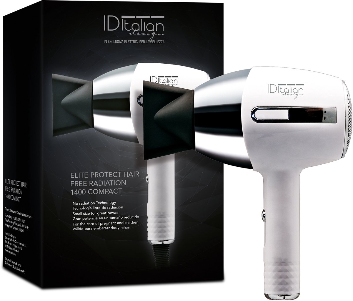 ​ID Italian IDEGTI1400 Elite Compact Protect, haardroger, 1400 W, 2 snelheidsniveaus