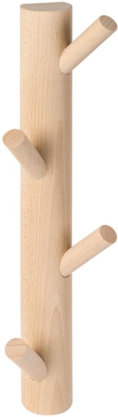 Wandkapstok verticaal, onbehandeld beukenhout, 4 haken