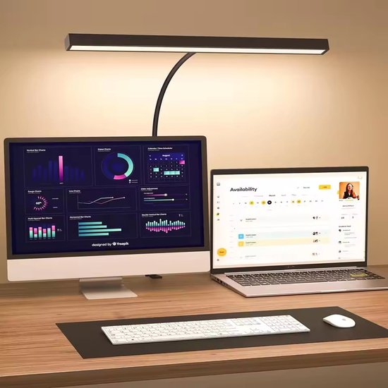 Lampe de bureau LED réglable Rosnek - 10 niveaux de luminosité et 3 températures de couleur - Lampe de protection oculaire rechargeable par USB 10 W avec col flexible de 40 cm et 360° - Lampe de bureau pour le travail et la lecture