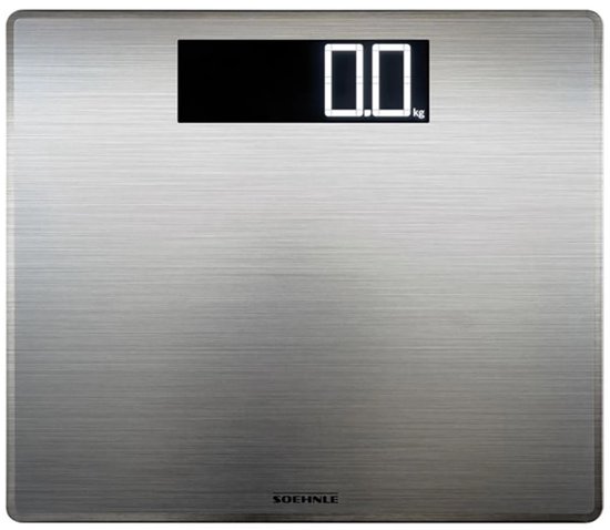 Zilverkleurige digitale weegschaal met '0.0' kg display.