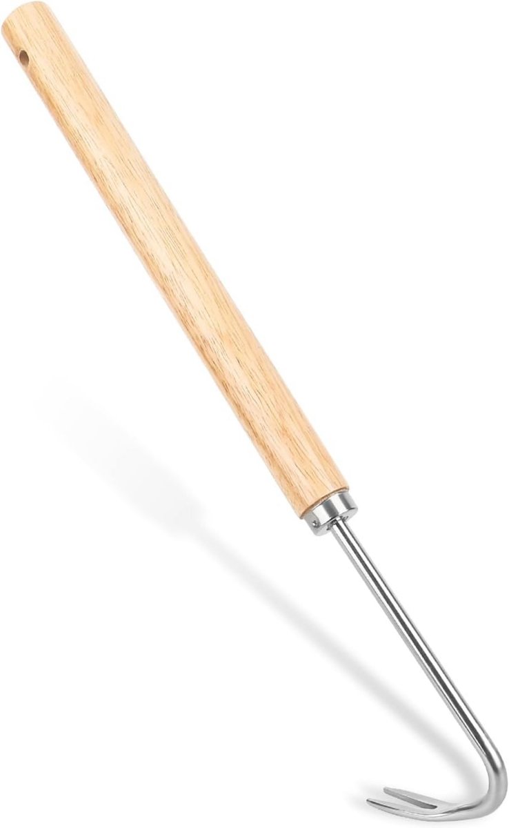 Verlengde houten handgreep voor graswortelhaak - totale lengte 41 cm - handgreeplengte 28 cm - haakkop 7,5 cm - staafdikte 0,8 cm - wortelonkruidgereedschap - handgereedschap voor in de tuin - geschikt voor onkruidgereedschap in de tuin