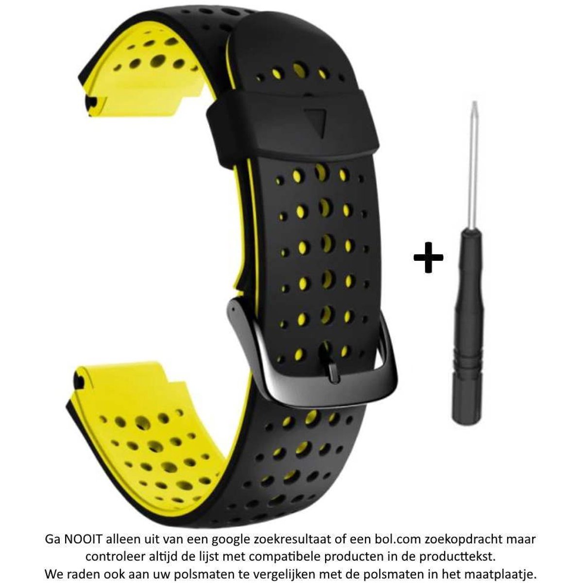 Zwart Geel siliconen horlogebandje geschikt voor de Garmin Forerunner 220, 230, 235, 620, 630, 735XT, Approach S20, S5 S6 - Maat: zie maatfoto - horlogeband - polsband - strap - siliconen - rubber