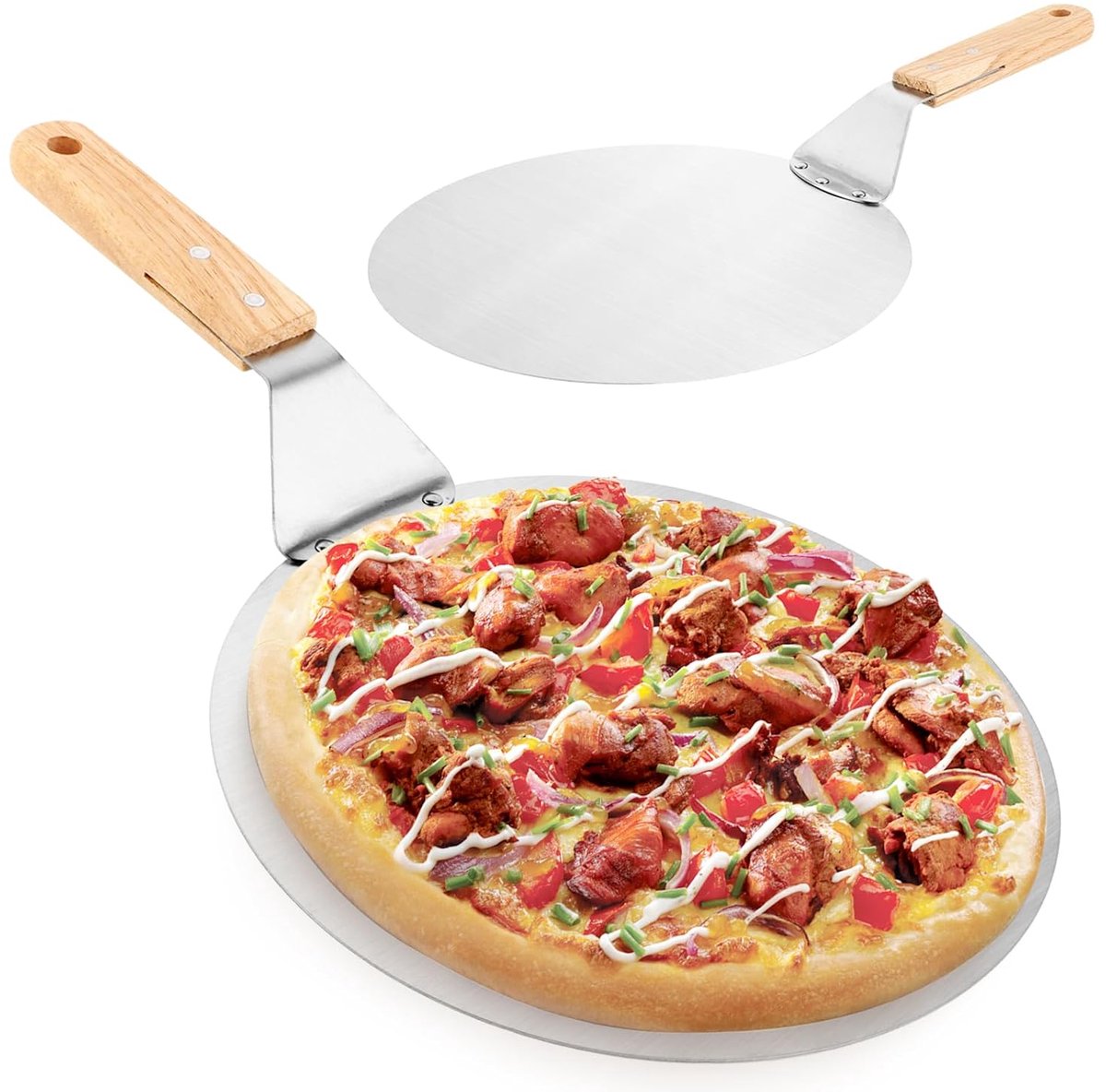 Pizzaschep met houten handvat - ideaal voor zelfgemaakte pizza's - 2 stuks - 43,8 x 25,3 cm
