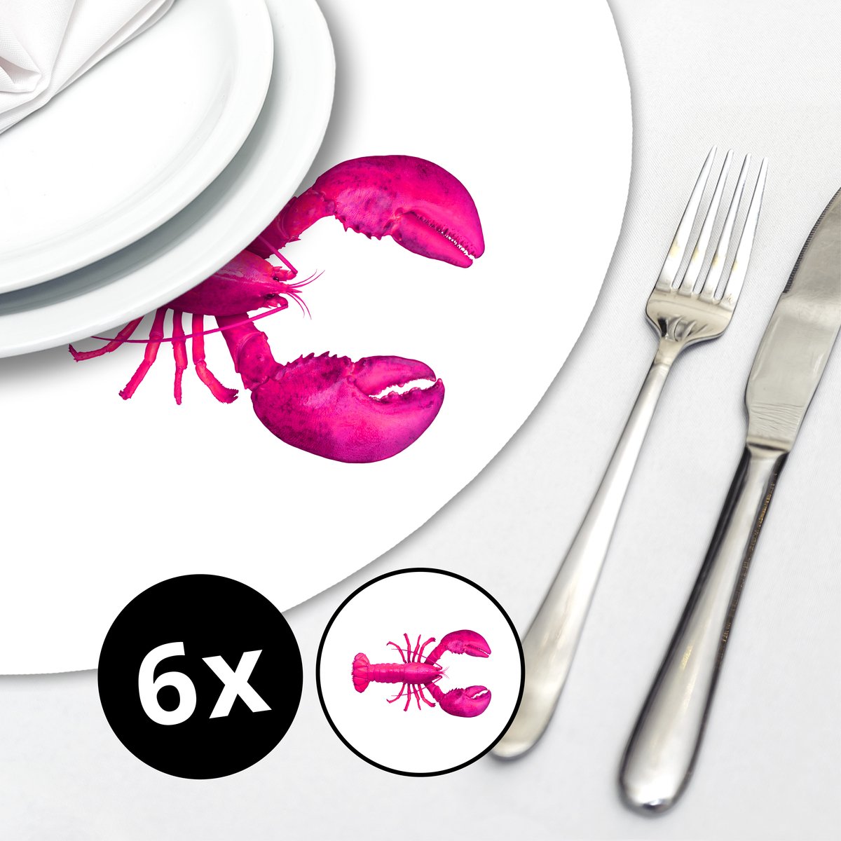 Placemats - 6 stuks - Kreeft - Lobster - Rond 40 cm - zwarte onderzijde - antislip - onderleggers - lobster - kreeft - tafel - buitentafel - onderzetters