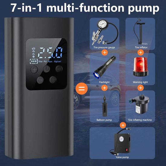 Fietspomp - fietspomp elektrisch - fietspompen - 150PSI elektrische luchtpomp - 6000mAh - Batterijcompressor - Mini draagbare fietsluchtpomp - voor banden, auto's, fietsen, motorfietsen van Merkloos — afbeelding 2
