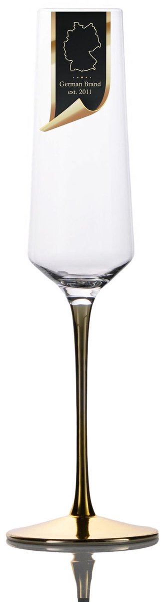 Intirilife champagneglas met goudkleurige steel - 200 ml inhoud - champagne prosecco glas kristalglas schokbestendig