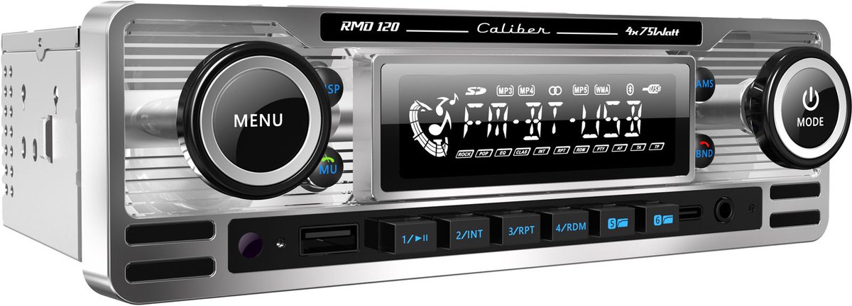 Caliber RMD120BT Autoradio met Bluetooth - 1 DIN - USB - 18 Voorkeurzenders - Retro Look