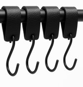 XHTXHT 12 stuks S-haken met lederen lus, haken voor kleerhanger, garderobehaken van roestvrij staal voor garderobe, keuken, badkamer, camping (wit