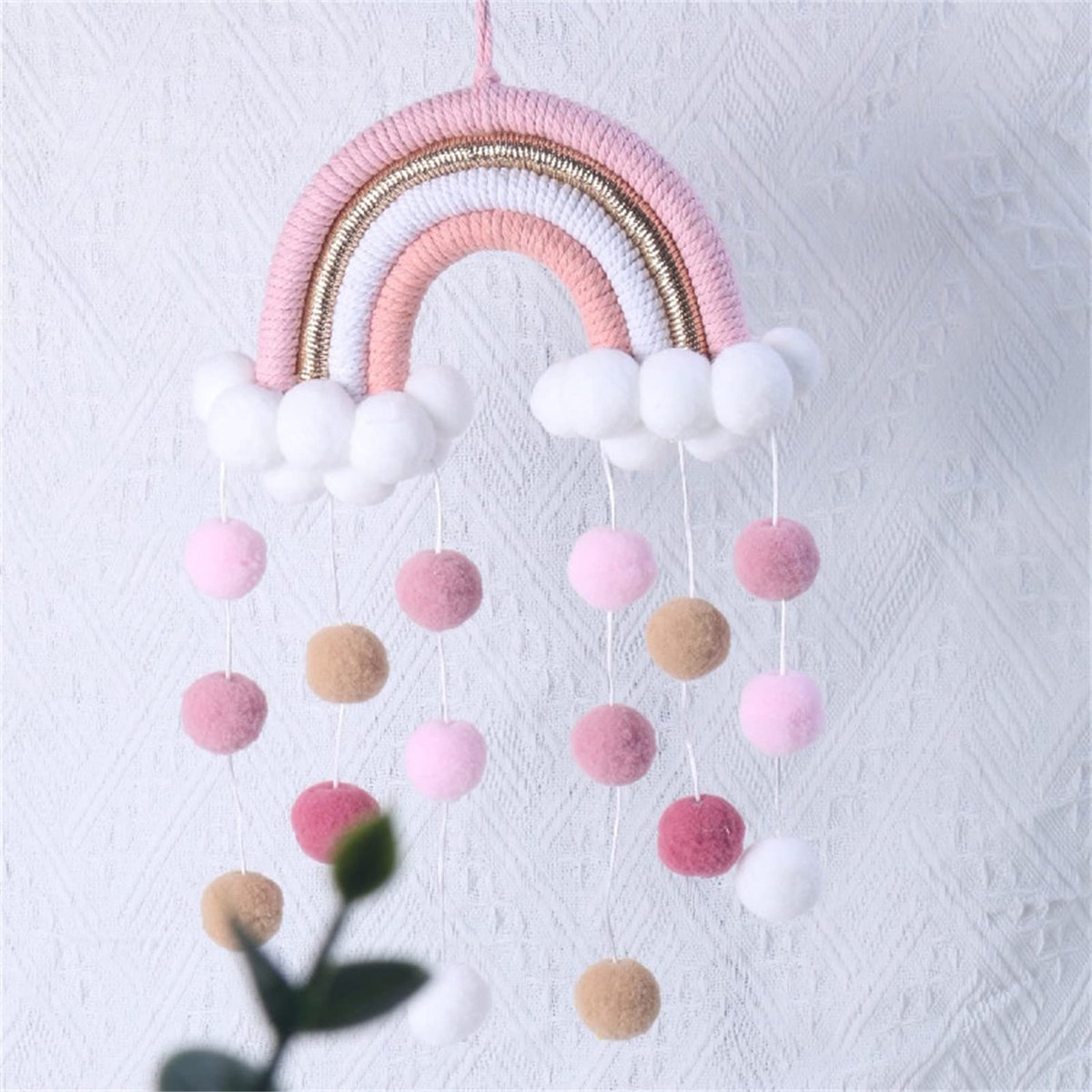 Ibenzoa® Handgeweven Regenboog Wandtapijt met Pompon Hanger voor Decoratie in Babykamer