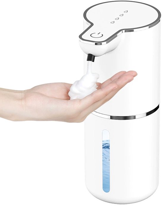 Distributeur automatique de savon mousse avec capteur - 350 ml - Rechargeable par USB avec détecteur de mouvement infrarouge - Fixation murale, portable, réglable - Distributeur de savon mousse - Convient pour salle de bain ou Cuisine - Wit