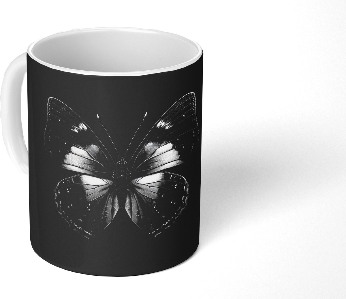 Mok - Koffiemok - Vlinder - Grijs - Mysterieus - Mokken - 350 ML - Beker - Koffiemokken - Theemok