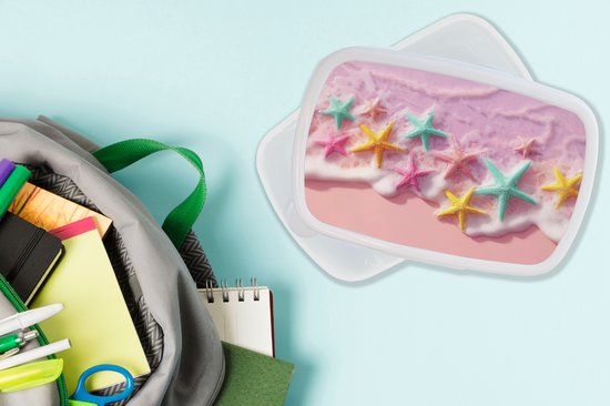 Lunch Box Wit - Lunch Box Étoile de Mer - Plage - Vagues - Lunch Box 18x12x6 cm - Lunch Box Pain - Boîtes à pain pour Enfants et Adultes