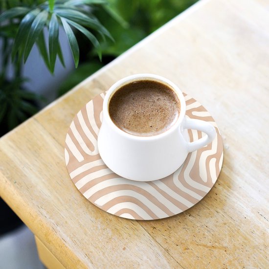 Sous-verres de verre - Rond - Beige - Motif terre - 10x10 cm - Dessous de verre - 6 pièces