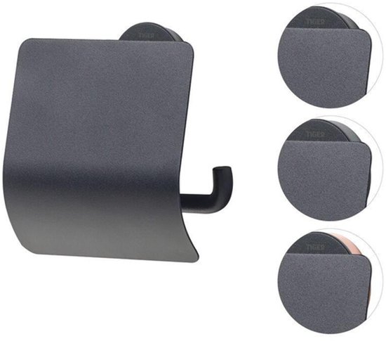 Porte-rouleau toilette noir mat avec rabat et accents koperkleurige.
