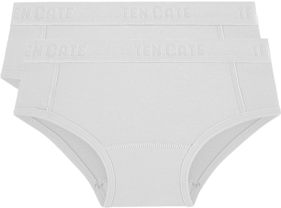 Twee witte hipster broekjes van Ten Cate met een elastische tailleband met logo.