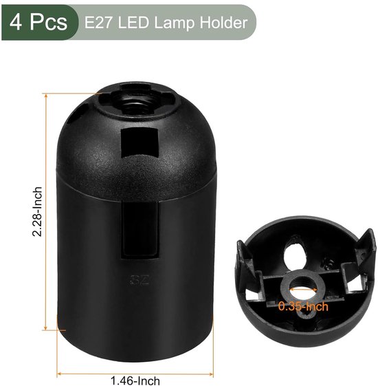 4 stuks E27 LED-lamphouder - licht - stopcontact - schroef - gloeilamp - retro hanglamp zonder schakelaar - vervangende onderdelen - groot - voor thuis en op kantoor - zwart - 4A — afbeelding 4