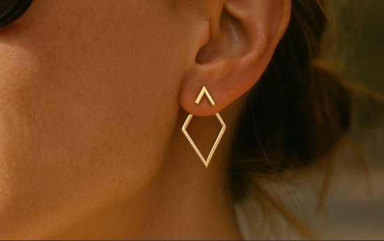 Set de boucles d'oreilles pour femme au Design géométrique - Driehoek minimaliste doré et forme diamant en deux parties