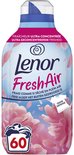 Assouplissant Lenor Fresh Air ultra concentré, 60 lavages, avec des fleurs roses et un fond bleu.