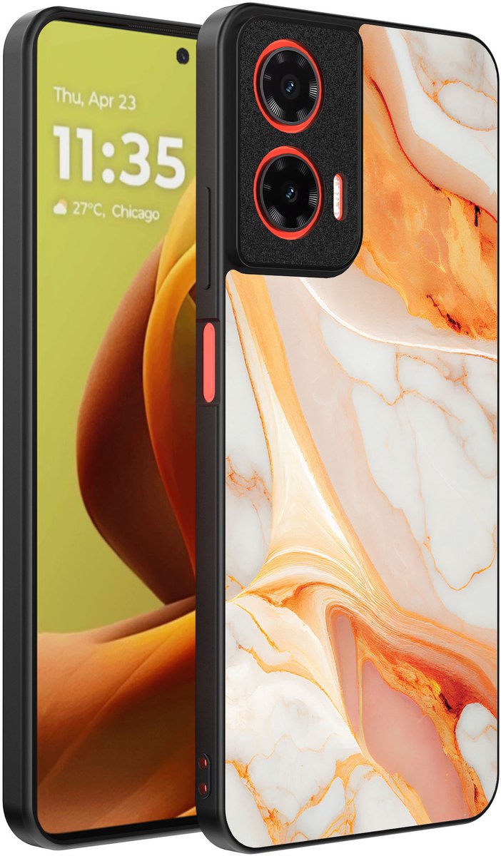 Smartphonica Telefoonhoesje Geschikt voor Motorola Moto G85 / Motorola Edge 50 Fusion met marmer opdruk - TPU backcover case marble design - Oranje geschikt voor Motorola Edge 50 Fusion;Motorola Moto G85