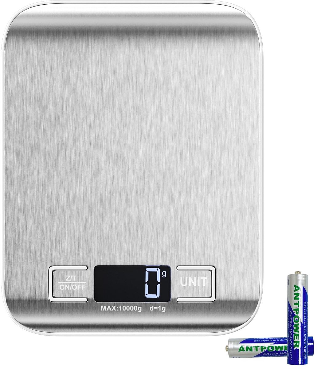 Ibenzoa® Elektronische keukenweegschaal met hoge precisie, roestvrijstalen weegoppervlak en zes maateenheden