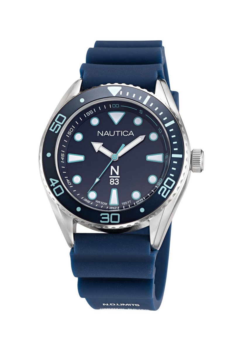 Nautica Finn World Kwarts Analoog Horloge Blauw Case: 100% Stainless Steel + Aluminum | Armband: 100% Silicone 44 mm NAPFWF401, NAPFWS219
