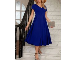Robe Midi Chiffon Plissée Devant Col V Femme