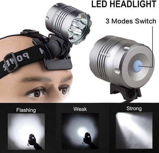 Fietslamp - fietslamp voorlicht - koplamp - fiets voorlicht - 6000 lumen - 5 LED-fietslamp - waterdichte mountainbikekoplamp - Oplaadbare batterij — afbeelding 5