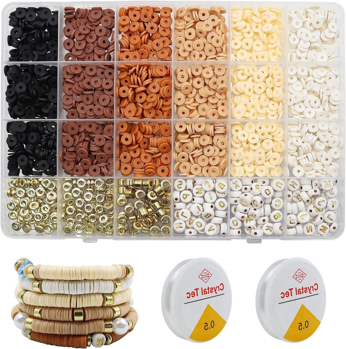 JGS Premium - Heishi kralenset met 2 elastische banden voor armbanden - 6 mm polymer klei kralen voor armbanden - DIY sieraden ringen oorbellen