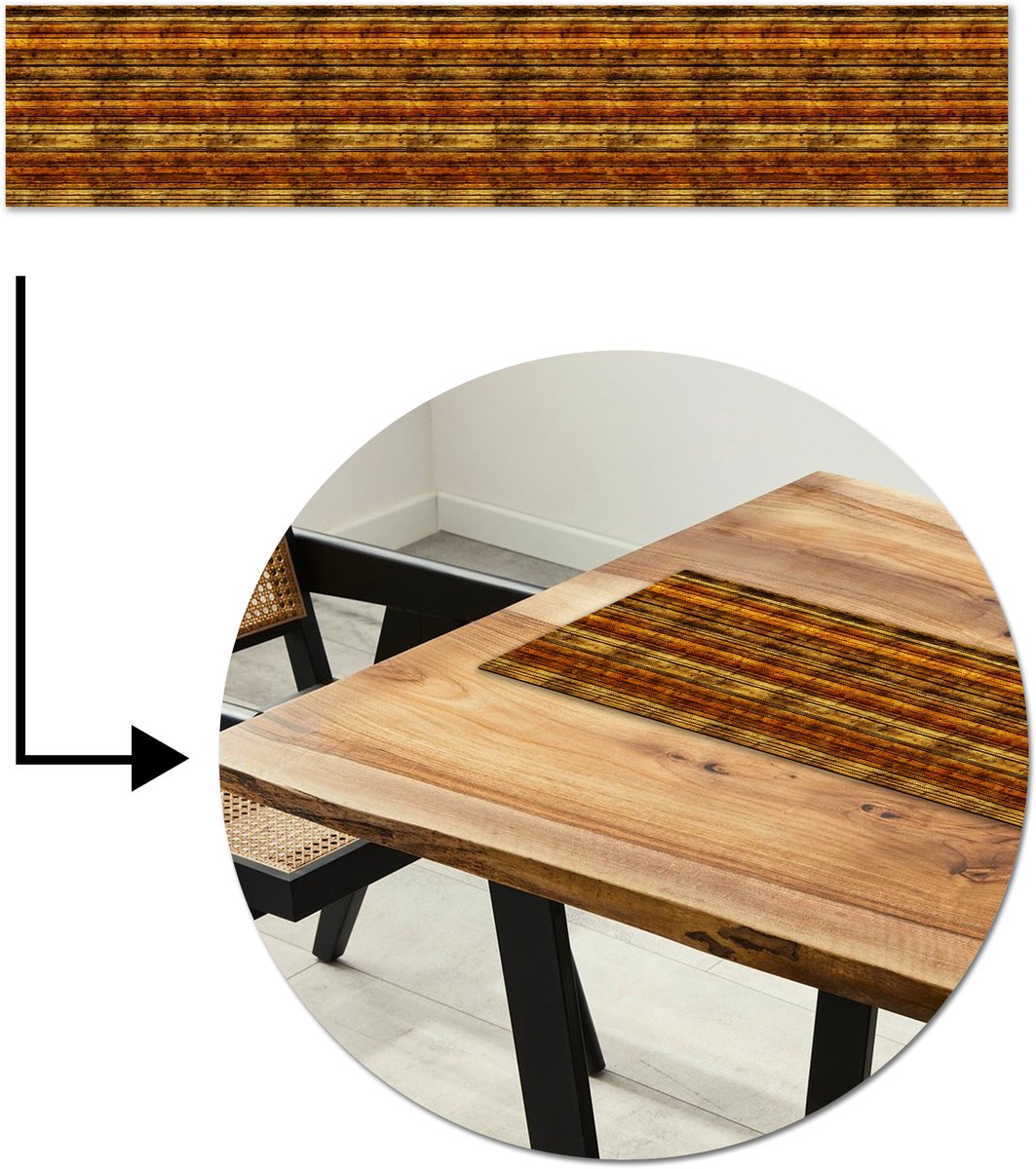 Tafelloper 150x30 cm - Tafelmat vinyl Vintage - Hout - Patronen - Planken - Tafeldecoratie - Tafelversiering - Keuken decoratie - Tafel versiering