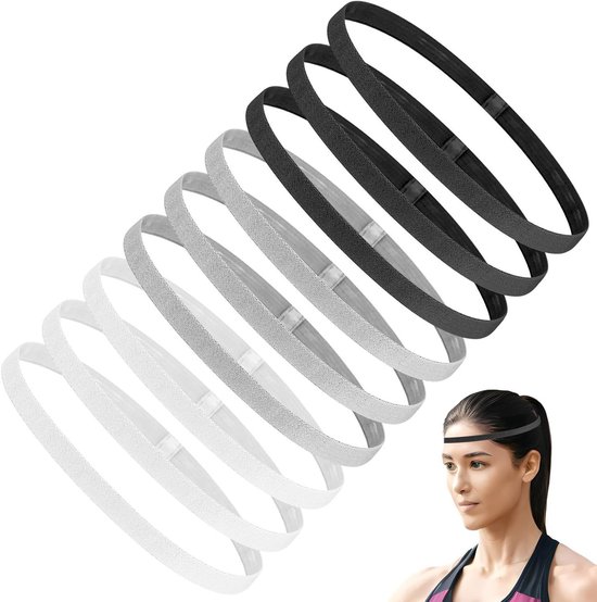 Foto: Allecto premium sportieve haarbanden voor heren en jongens set van 9 antislip hoofdbanden geschikt voor voetbal en joggen zwart wit grijs elastisch en dun ideaal voor mannen en dames