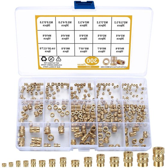 400 stuks schroefdraadinzetstuk, M2 en M3 indrukmoer, messing