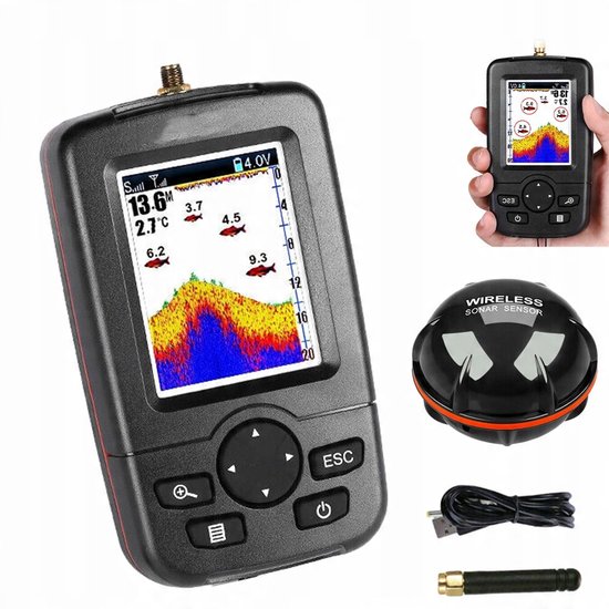 Détecteur de poissons Smart sans fil 100 m - Capteur sonar - Écho Matrix - Avec rétroéclairage - Écran multifonction - Convient aux lacs, rivières et océans