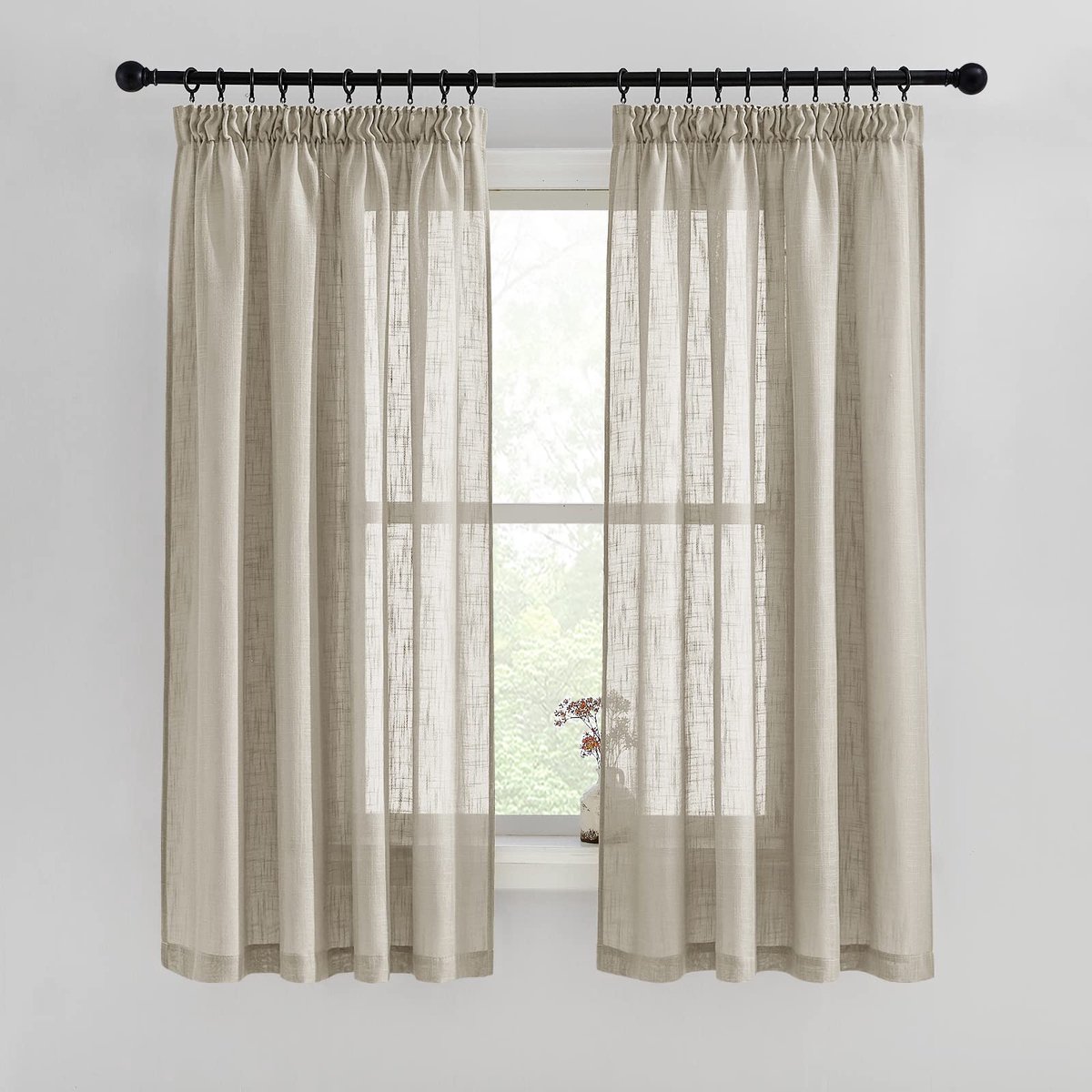 Ibenzoa Gordijnen Set van 2 in Linnenlook Stijl met Plooiband voor Railsysteem, 160 x 140 cm taupe