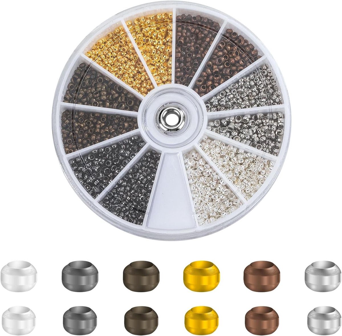 JGS Premium - Buis Knijpkralen Koper Spacer Kralen Set - DIY Sieraden Maken - Handgemaakt - Opbergdoos - Armband - 6 Kleuren - 2400 Stuks